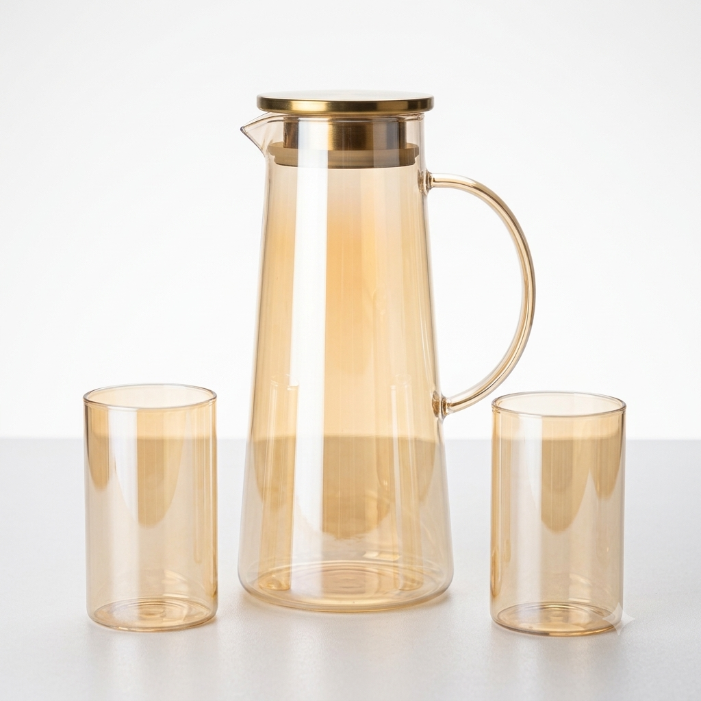 Amber Gold Glass Water Pitcher Set 7 Pcs