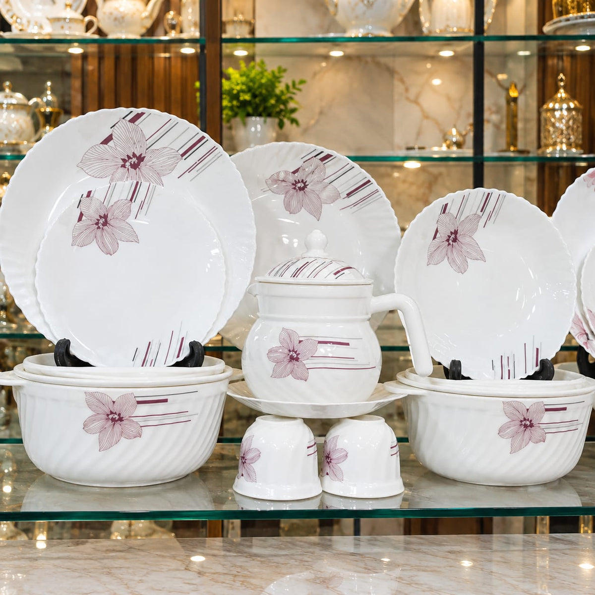 Elegant Purple Orchid Bloom Dinner Set 72 Pcs