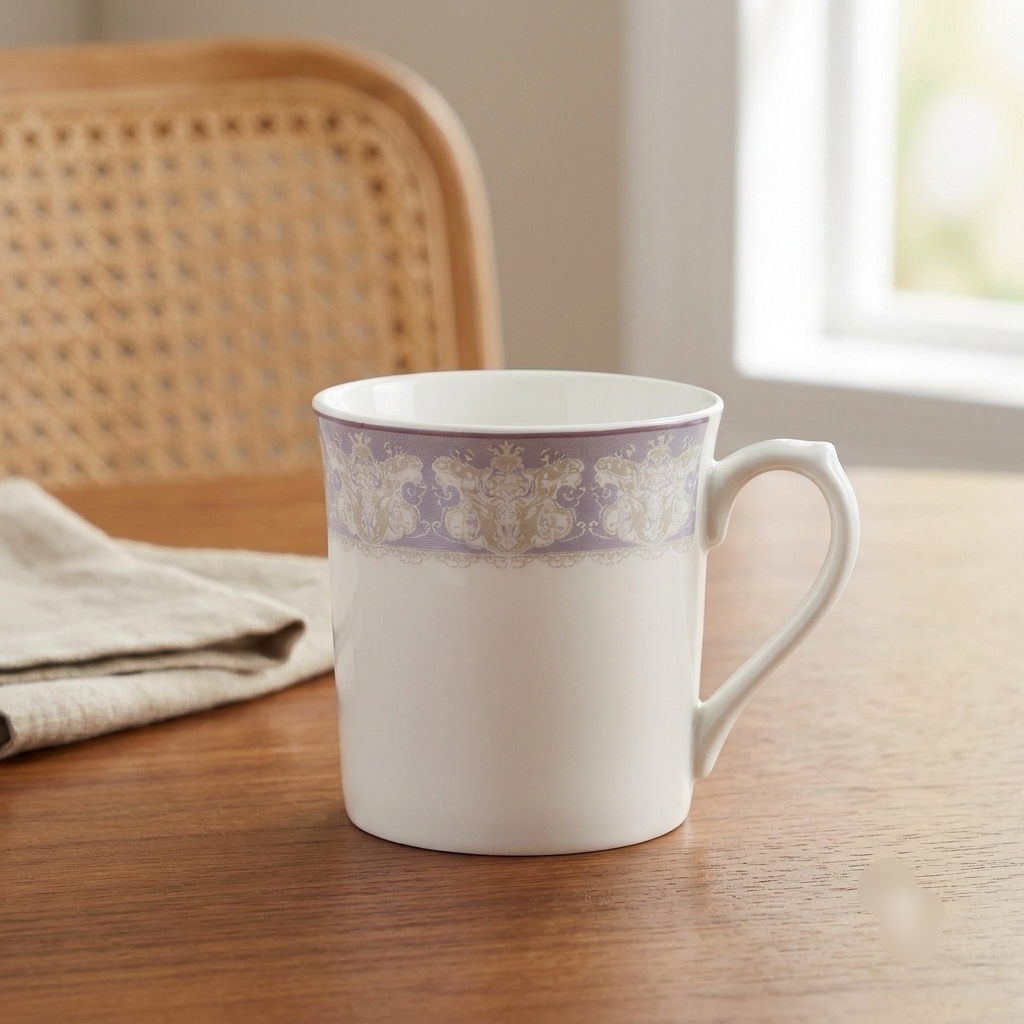 Lavender Damask Fine Porcelain Tea Mugs Set of 6