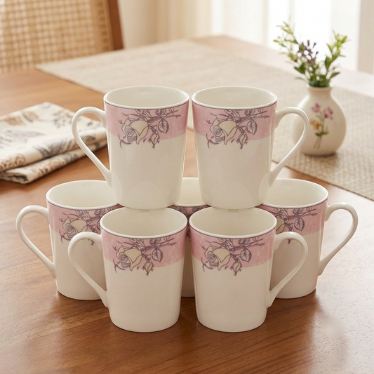 Vintage Floral Rose Ceramic Mug Set (6-Piece)