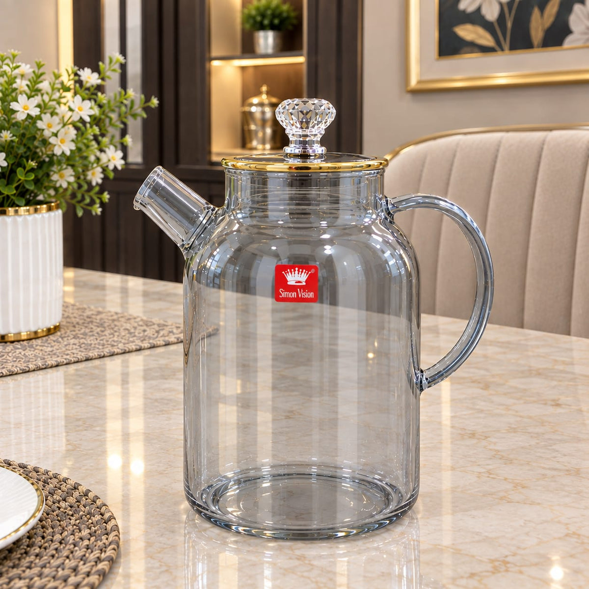 Nordic Heat-Resistant Smoky Tinted Glass Carafe with Crystal Knob