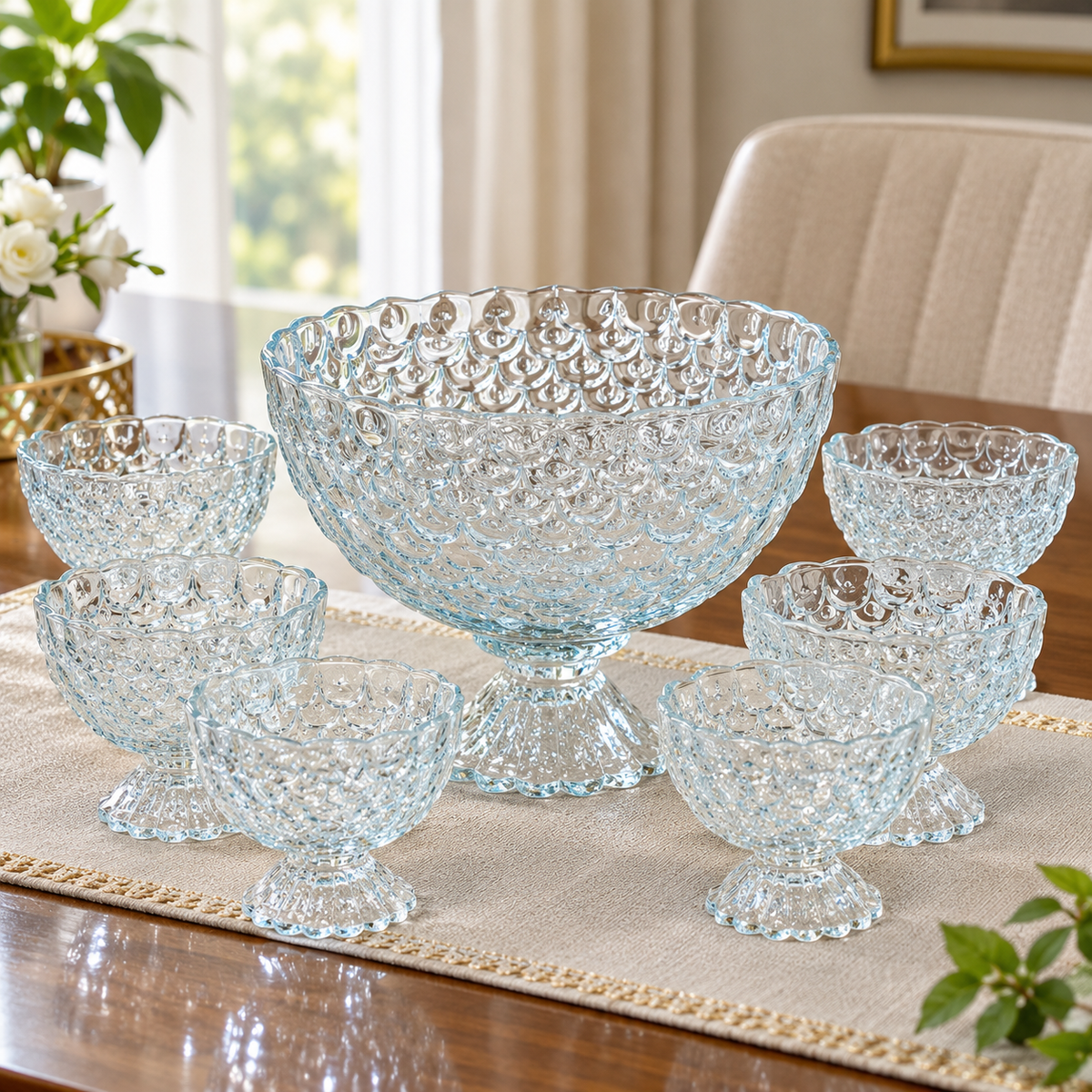 Crystal Clear Honeycomb Glass Dessert Set 7 Pcs