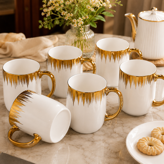 Royal Drip Gold Rimmed Coffee Mugs Set of 6