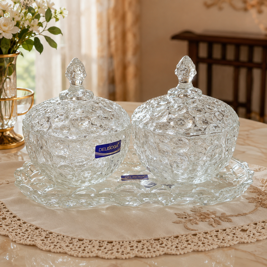 Royal Crystal Dried Fruit & Sweet Jars Serving Set 3 Pcs