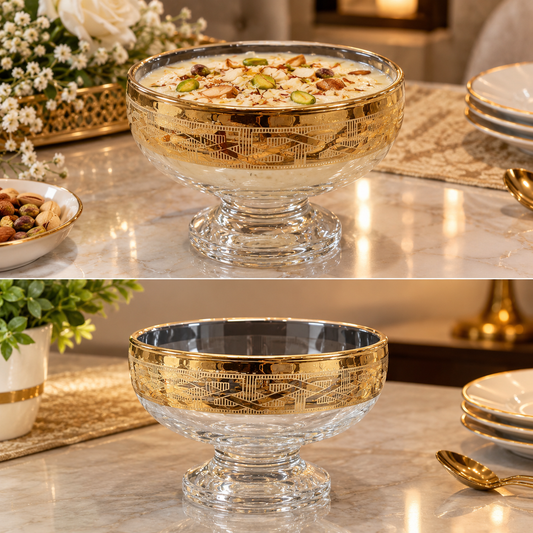 Luxury Gold Filigree Glass Dessert Bowl with Pedestal Base