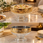 Luxury Gold Filigree Glass Dessert Bowl with Pedestal Base