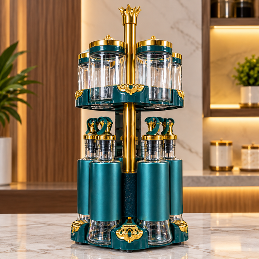 Luxury 2-Tier 360° Revolving Spice & Oil Dispenser Rack Set 11 Pcs