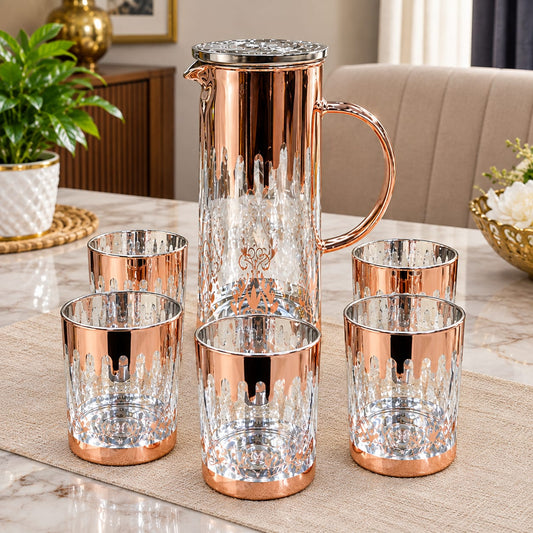 Rose Gold Ombré Crystal Pitcher & Tumbler Set 7 Pcs