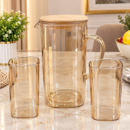 Amber Glass Pitcher & Highball Drinking Set 7Pcs
