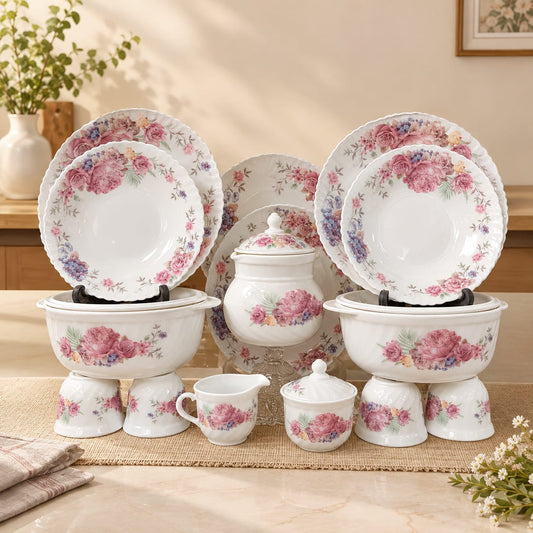 Vintage Floral Bone China Dinnerware & Teaware Set 72 Pcs