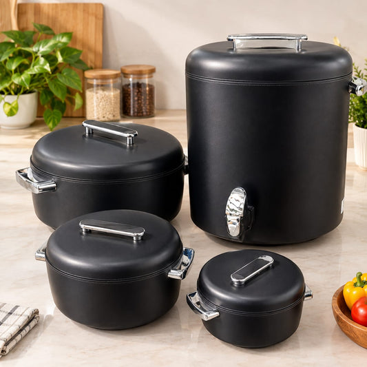 Matte Black Insulated Hot Pot Set with Beverage Cooler Set 4 Pcs