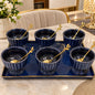 Royal Blue Ribbed Dessert Set with Tray/Gold Spoon