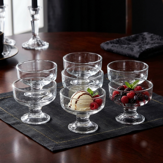 Classic Footed Glass Dessert Bowls Set of 6