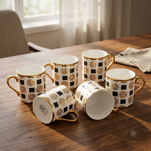Luxury Gold Geometric Ceramic Mug Set 6 Pcs