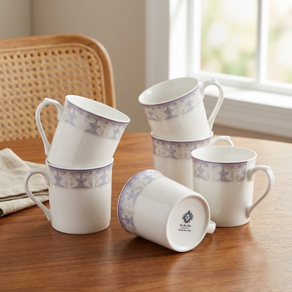 Lavender Damask Fine Porcelain Tea Mugs Set of 6