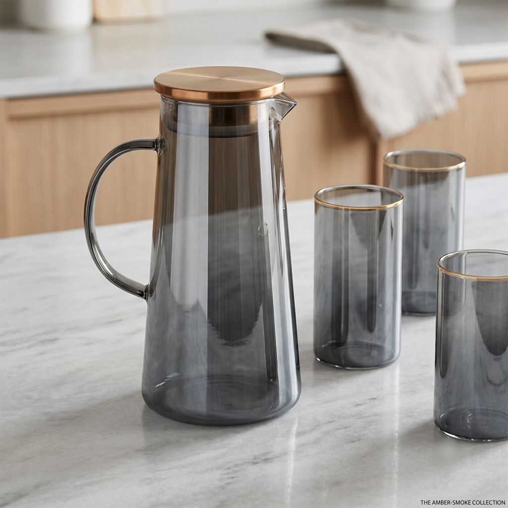 Smokey Gray Glass Water Pitcher Set 7 Pcs