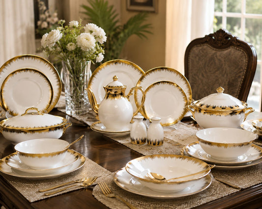 Luxury Gold Plated Edge Porcelain Dinnerware Set