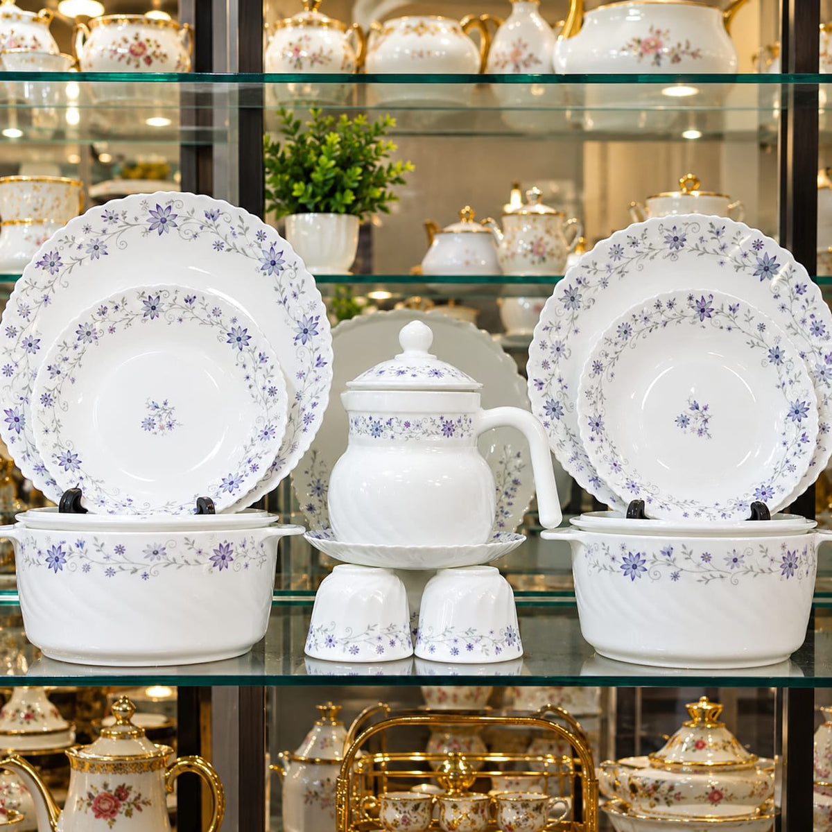 Elegant Lavender Daisy Opal Ware Complete Tableware Dinner Set 72 Pcs