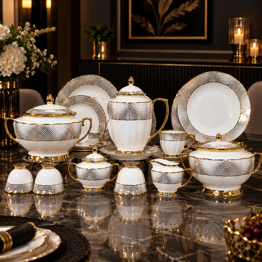Imperial Gold & Snakeskin Textured Porcelain Dining Set