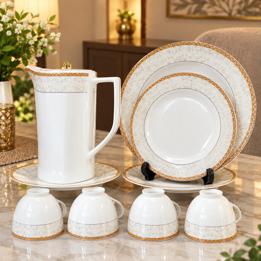 Luxury Gold-Rimmed Porcelain Tea & Dinnerware Set 24 Pcs
