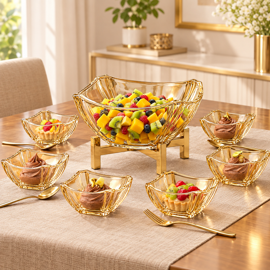 Amber Gold Glass Dessert & Serving Set 7 Pcs