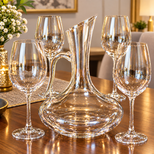 Elegant Glass Wine Decanter & Stemware Set 7 Pcs