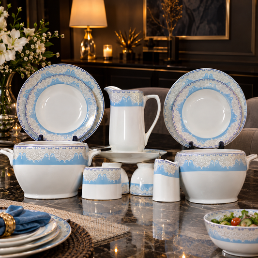 Celestial Blue Damask Porcelain Dinnerware Set